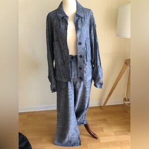 Two piece set Max Studio Wide-Leg Linen-Blend Pants in Slate Gray.